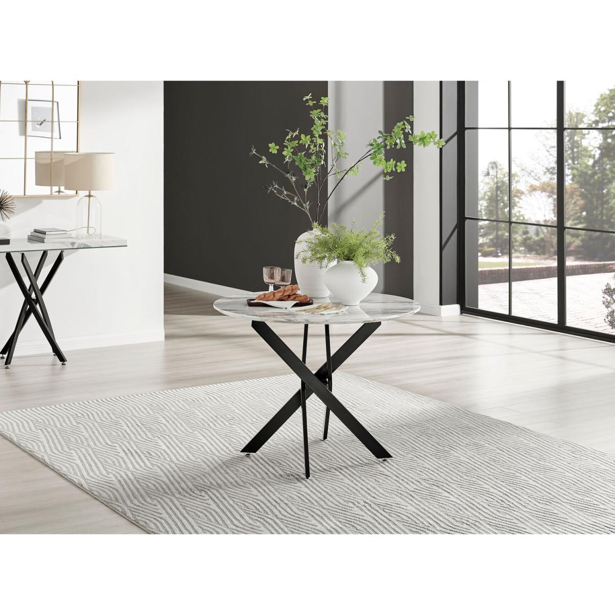 Novara White Marble Effect Black Leg Table 4 Velvet Milan Gold Leg Chairs - Grey – image 13