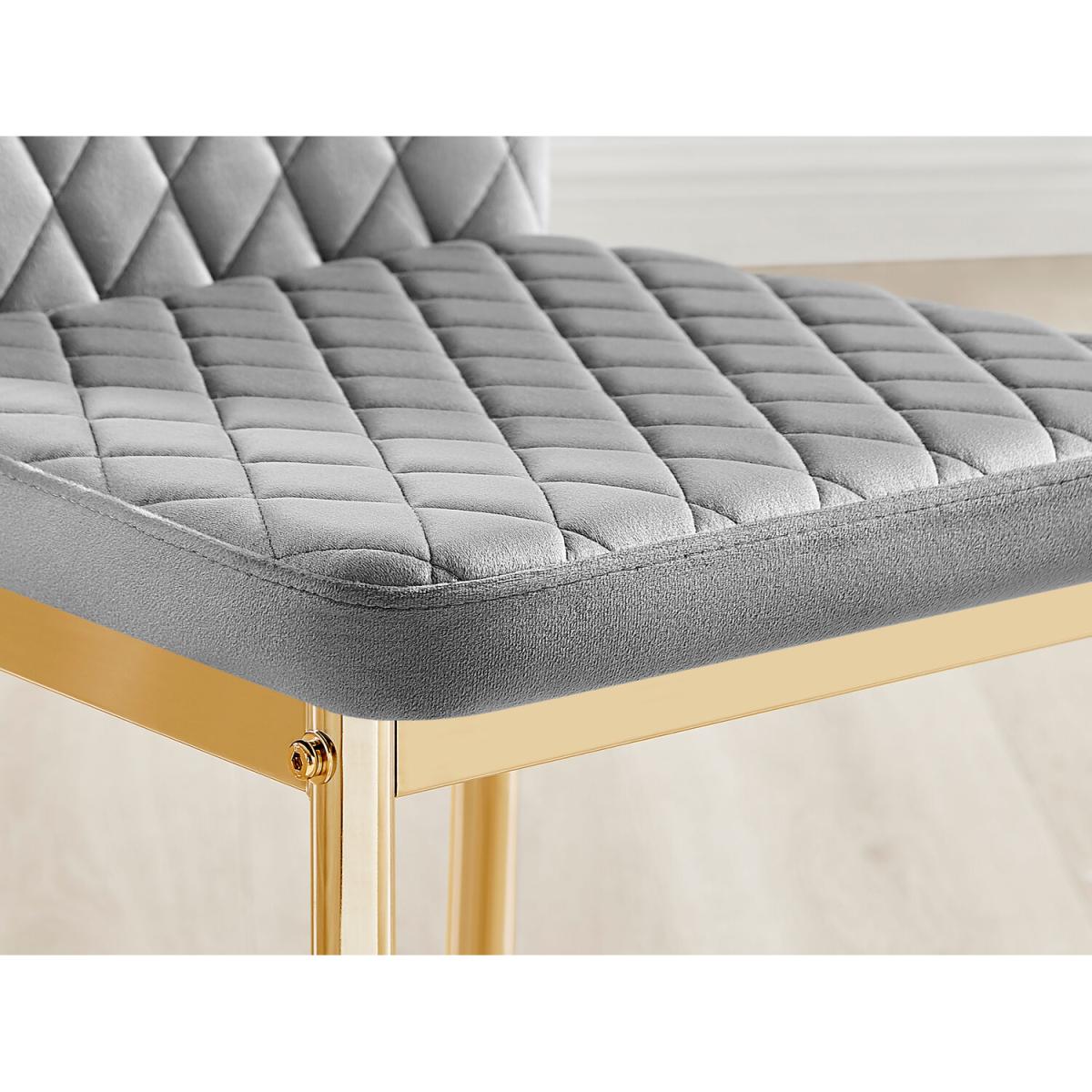 Novara White Marble Effect Black Leg Table 4 Velvet Milan Gold Leg Chairs - Grey – image 3