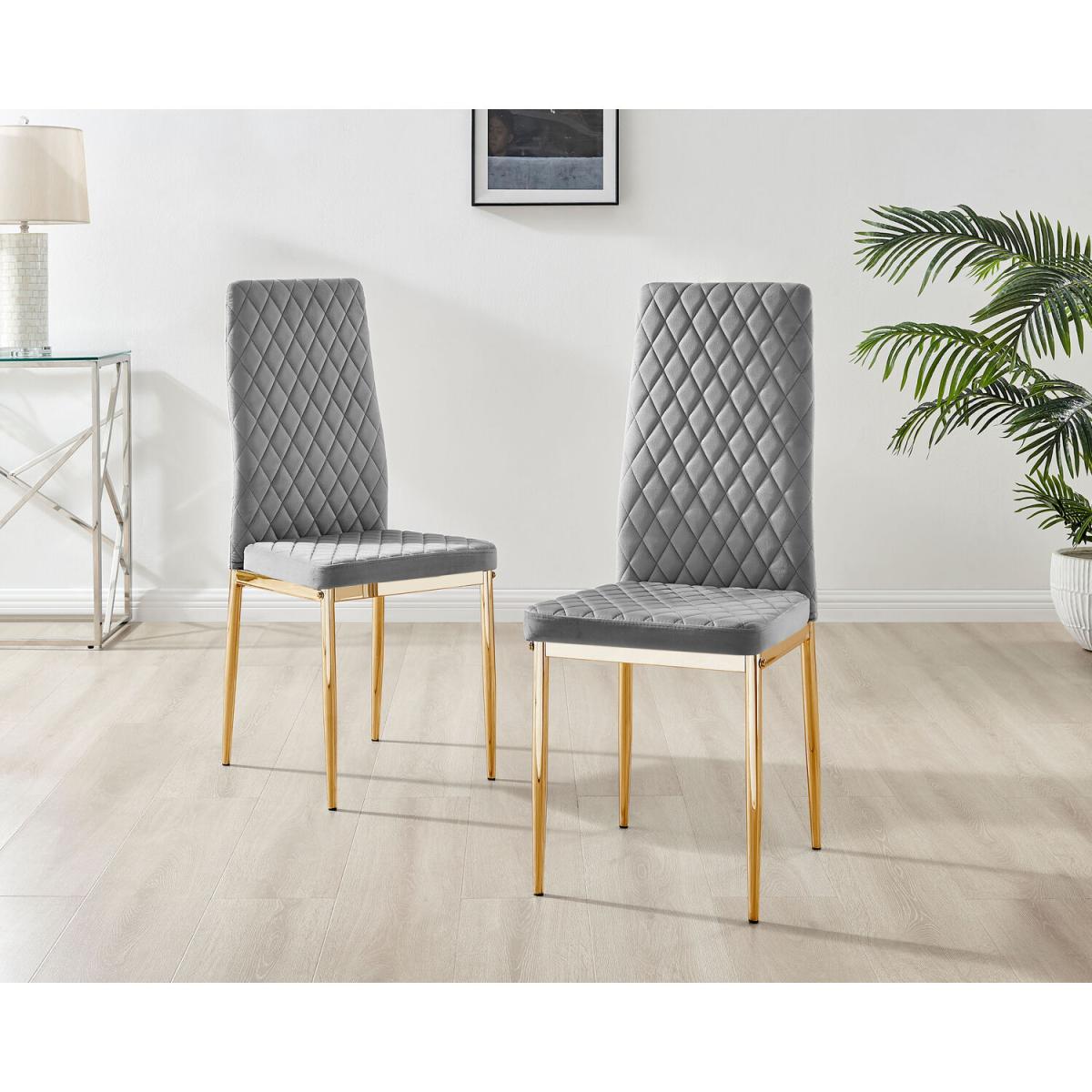 Novara White Marble Effect Black Leg Table 4 Velvet Milan Gold Leg Chairs - Grey – image 5