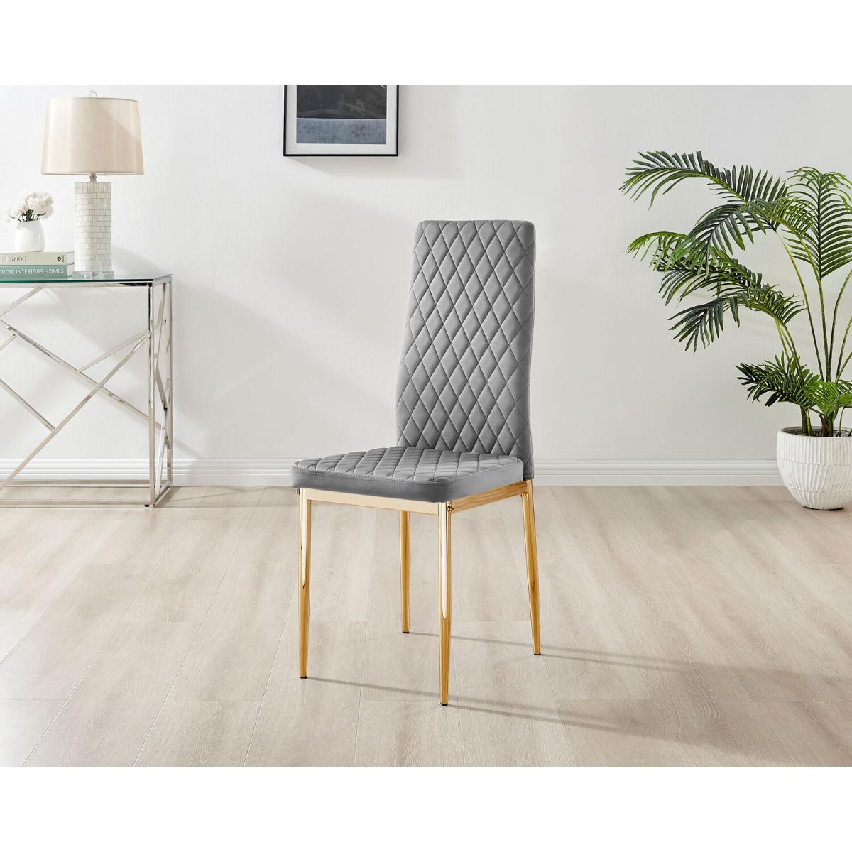Novara White Marble Effect Black Leg Table 4 Velvet Milan Gold Leg Chairs - Grey – image 6