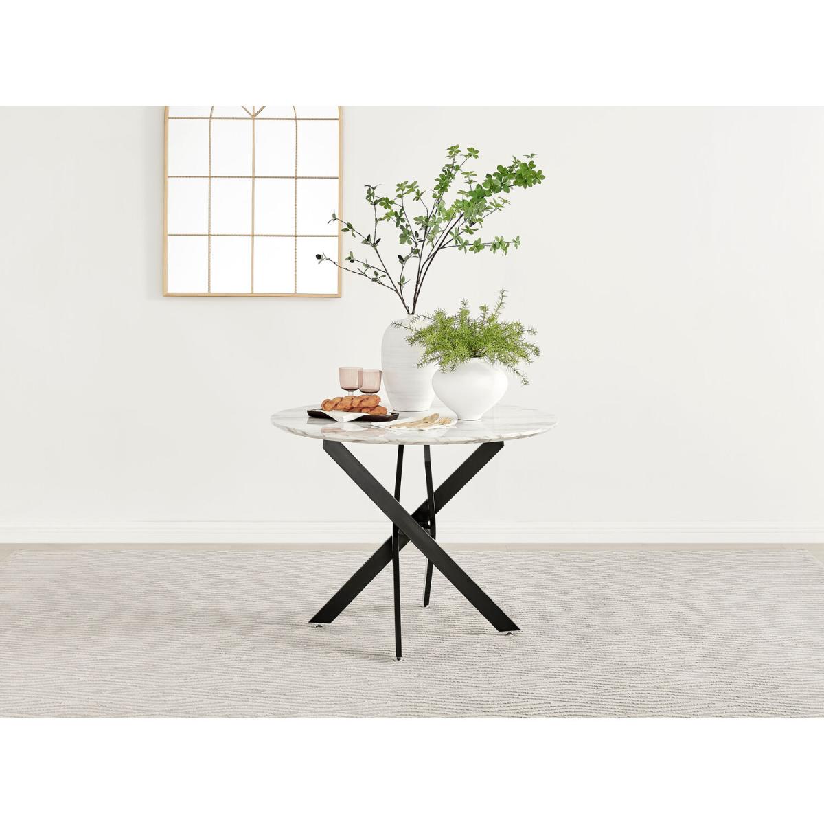 Novara White Marble Effect Black Leg Table 4 Velvet Milan Gold Leg Chairs - Grey – image 7