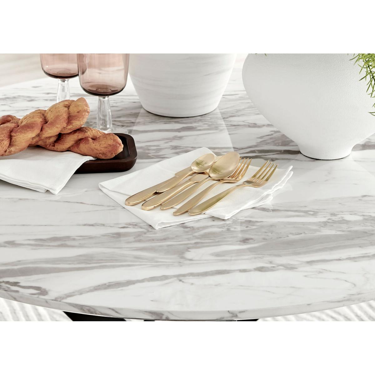Novara White Marble Effect Black Leg Table 4 Velvet Milan Gold Leg Chairs - Grey – image 8