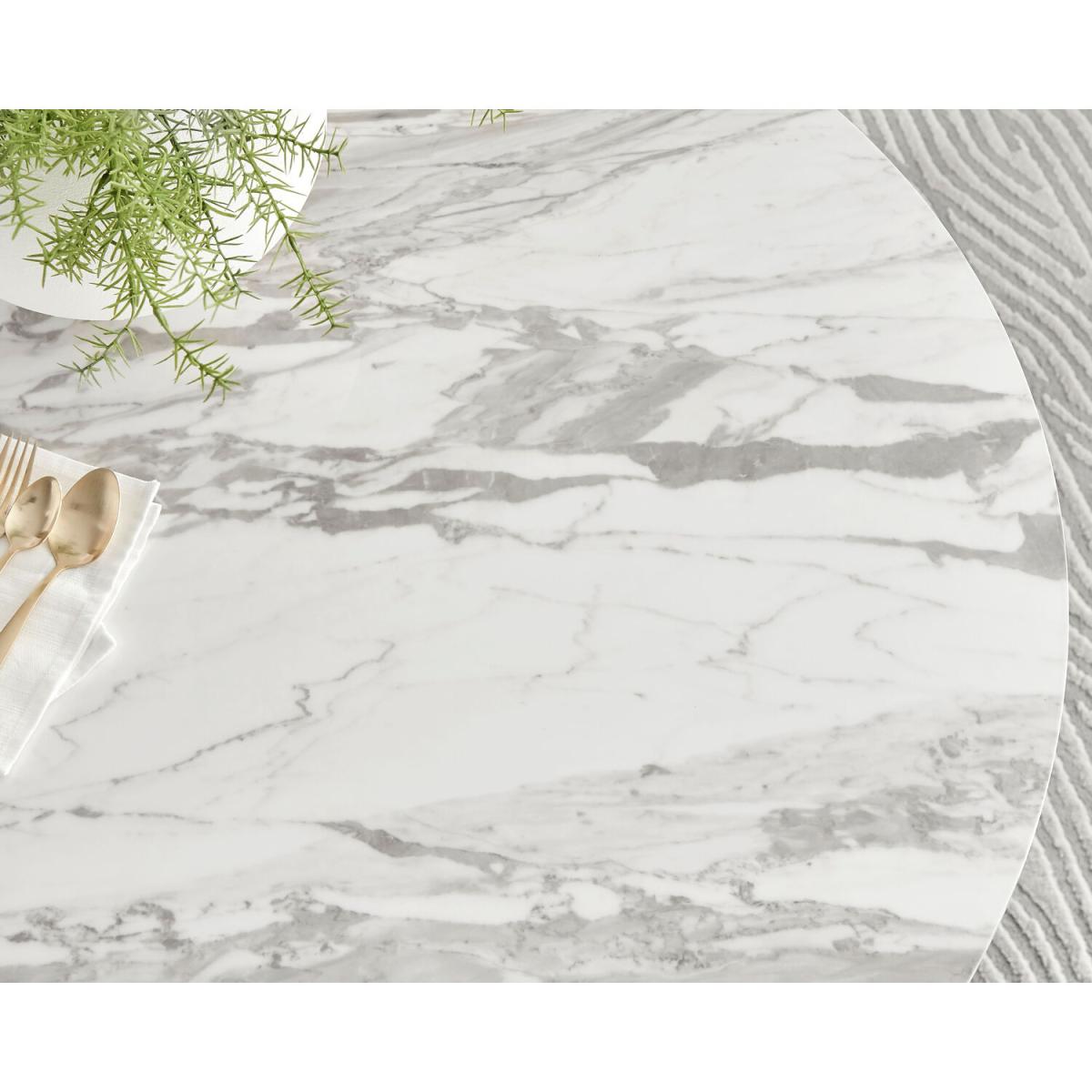 Novara White Marble Effect Black Leg Table 4 Velvet Milan Gold Leg Chairs - Grey – image 9