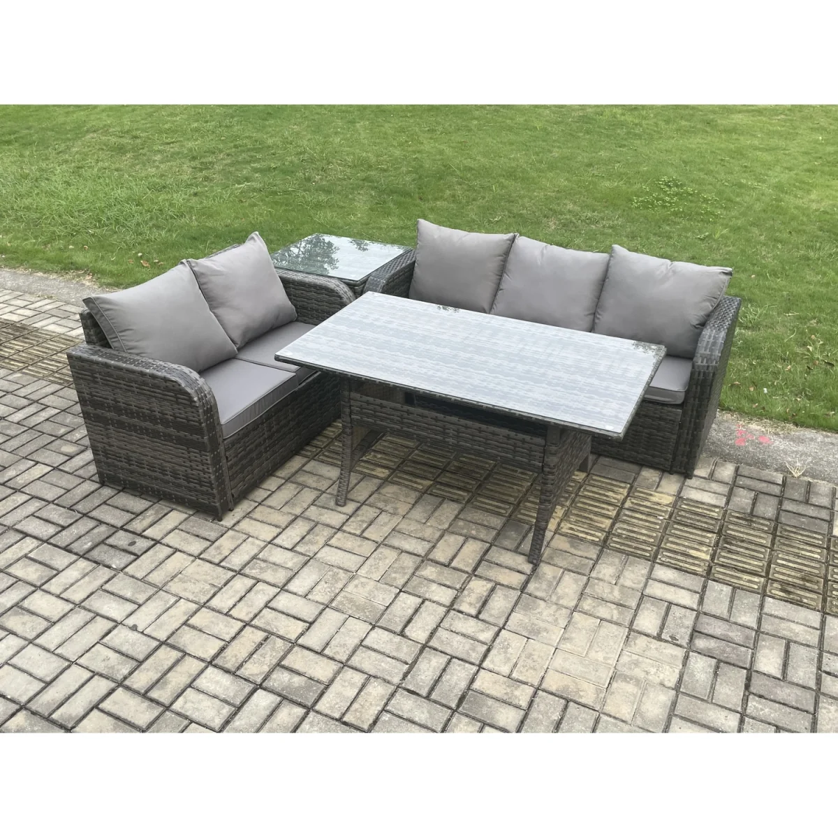 Fimous Rattan Patio Lounge Dining Set with Side Table - Dark Grey – image 3