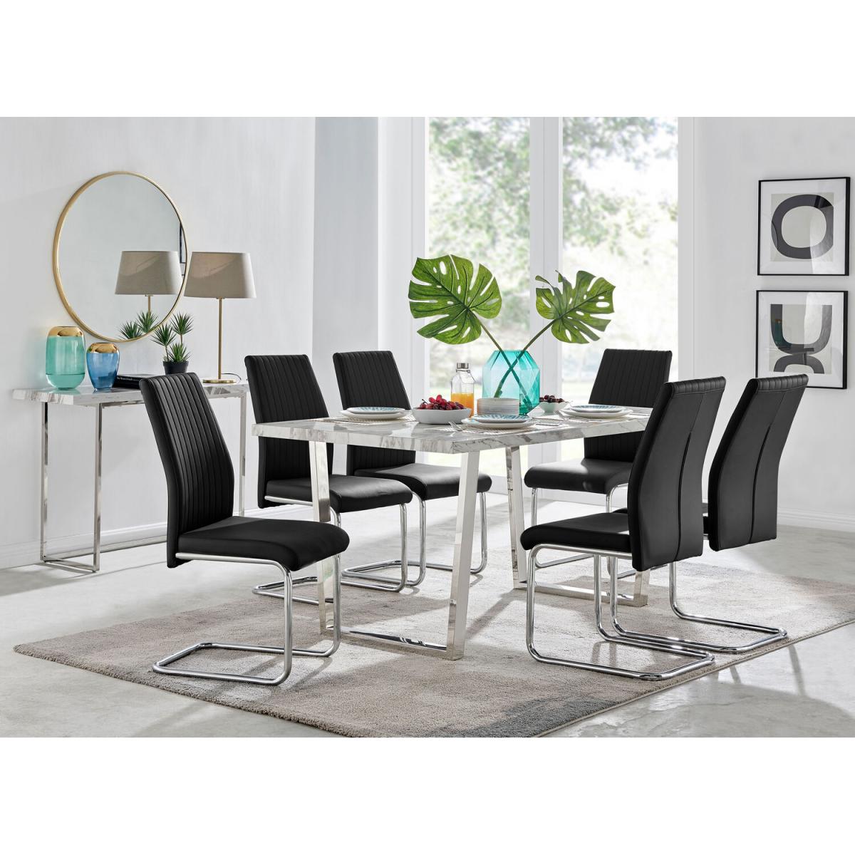 Kylo White Marble Effect Dining Table and 6 Lorenzo Chairs - Cappuccino – image 13