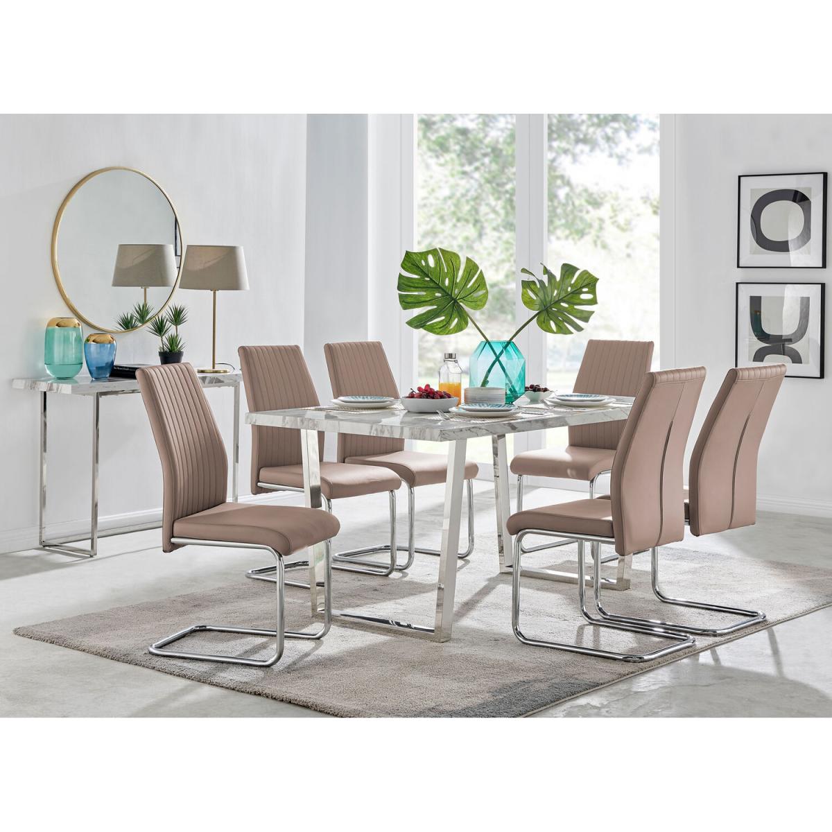 Kylo White Marble Effect Dining Table and 6 Lorenzo Chairs - Cappuccino – image 22
