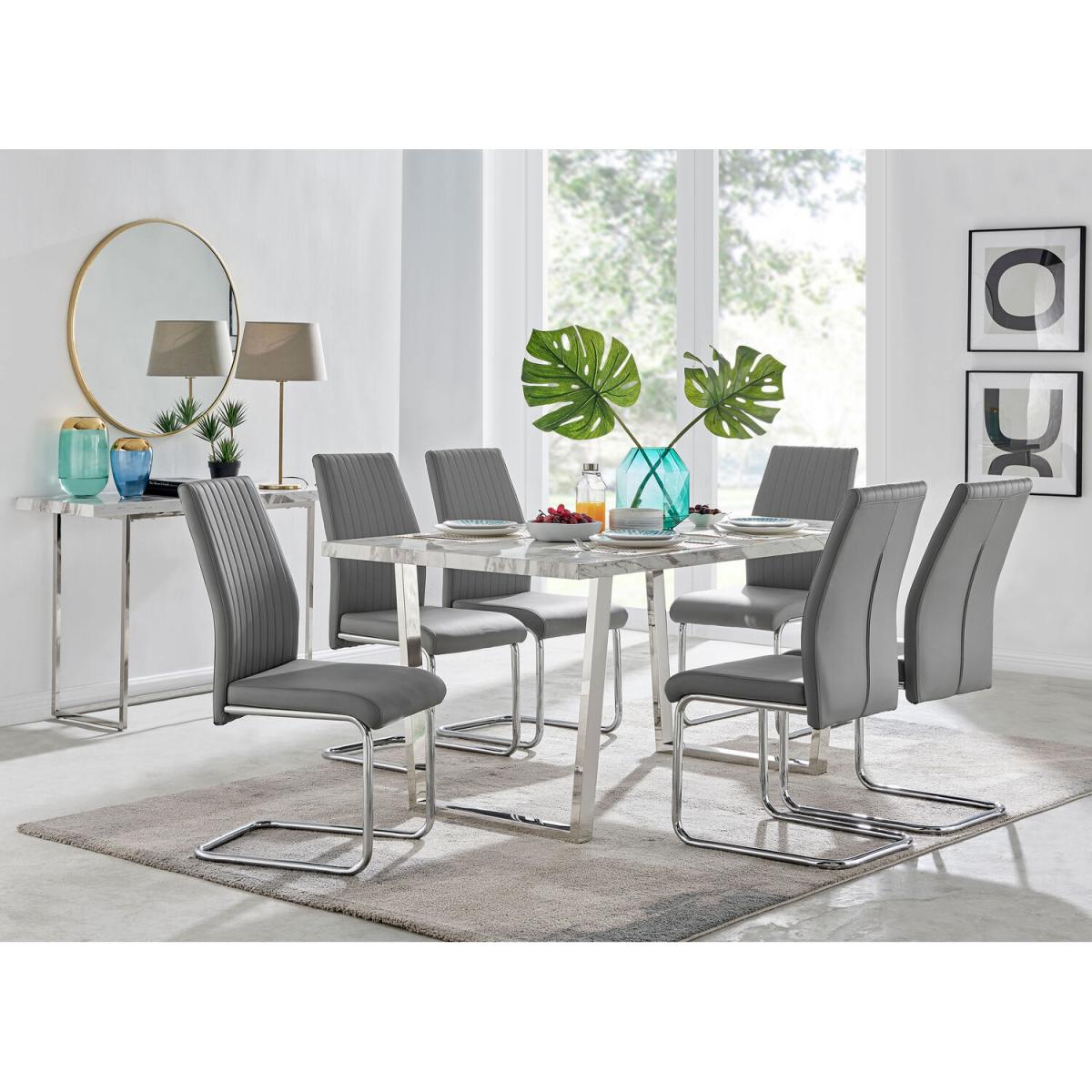 Kylo White Marble Effect Dining Table and 6 Lorenzo Chairs - Cappuccino – image 30