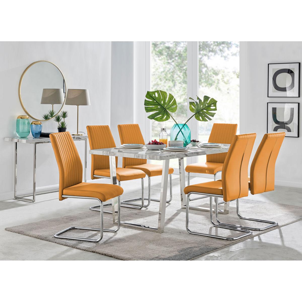 Kylo White Marble Effect Dining Table and 6 Lorenzo Chairs - Cappuccino – image 35
