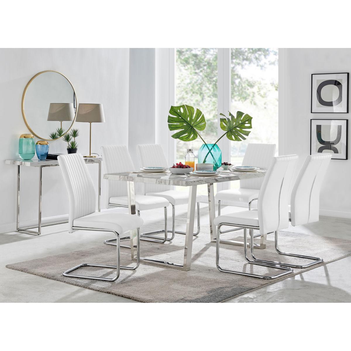Kylo White Marble Effect Dining Table and 6 Lorenzo Chairs - Cappuccino – image 44