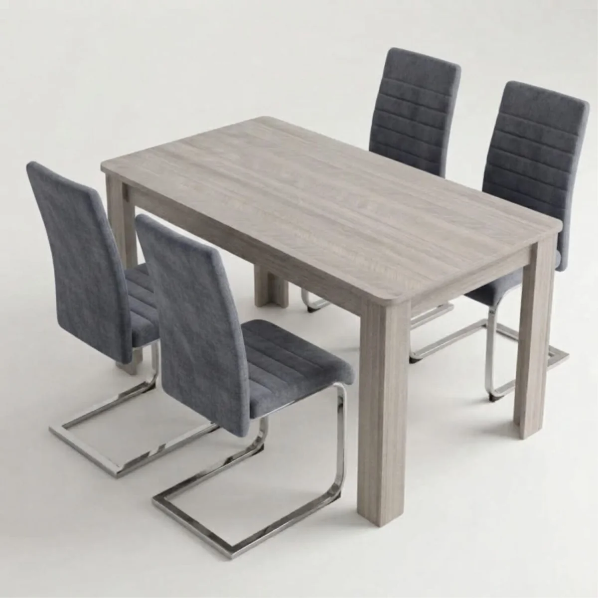 Padded Velvet Dining Set with Arrow Grey Table and 4 Dark Grey High Back Chairs with Chrome Legs - Dark Grey – image 1