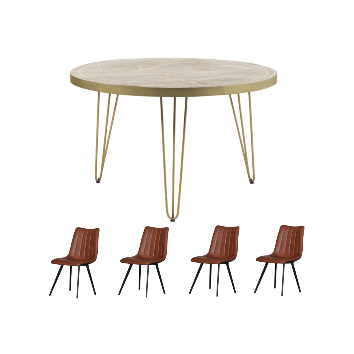 Dallas Mango Round Solid Wood Dining Table Set With 4 Chairs - Light Wood
