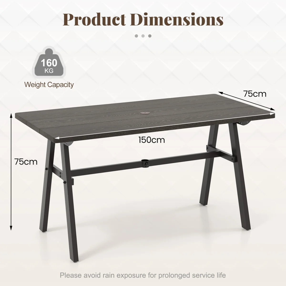 Costway Rectangle Rustproof Patio Furniture Table - Brown – image 2