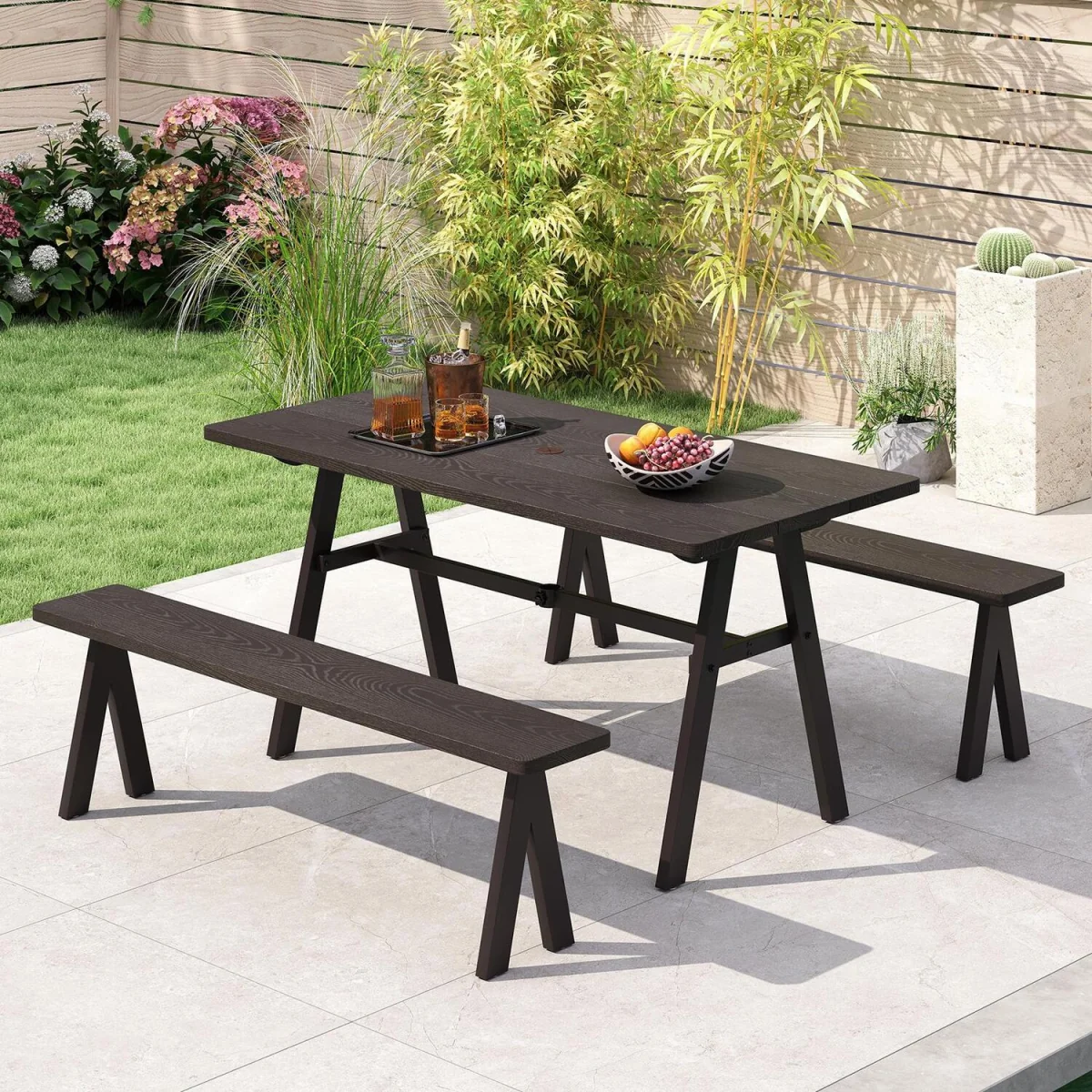 Costway Rectangle Rustproof Patio Furniture Table - Brown – image 3