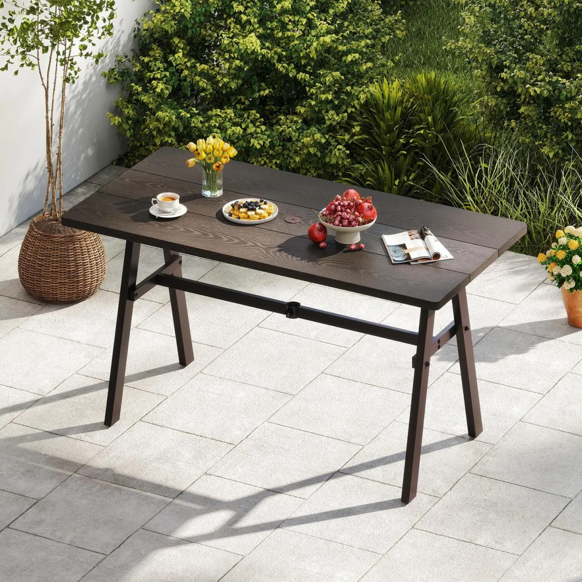 Costway Rectangle Rustproof Patio Furniture Table - Brown – image 4