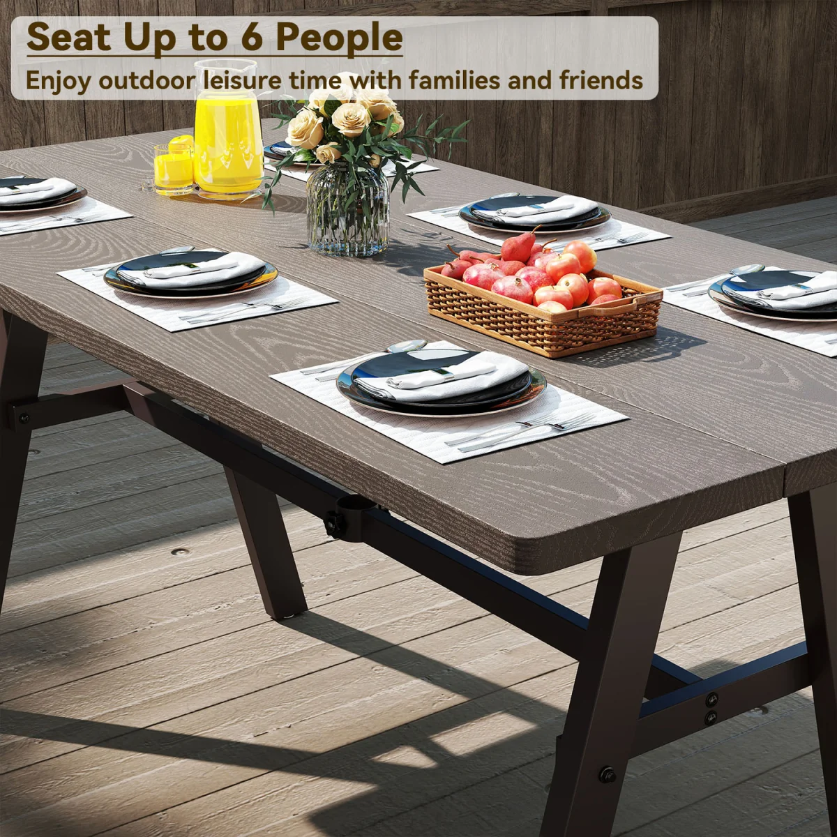 Costway Rectangle Rustproof Patio Furniture Table - Brown – image 6