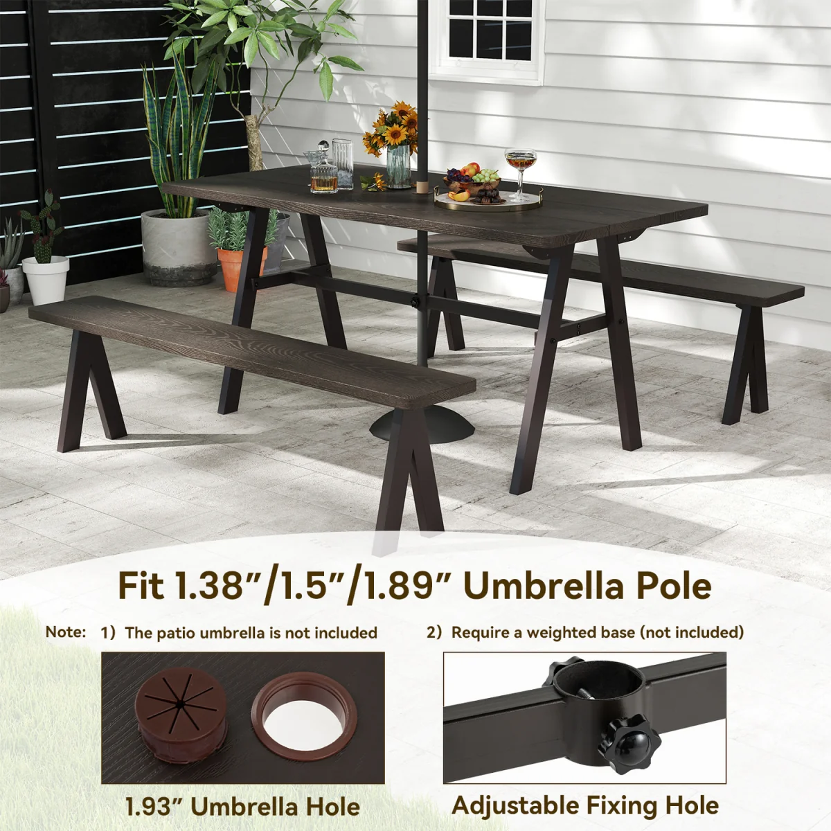 Costway Rectangle Rustproof Patio Furniture Table - Brown – image 7
