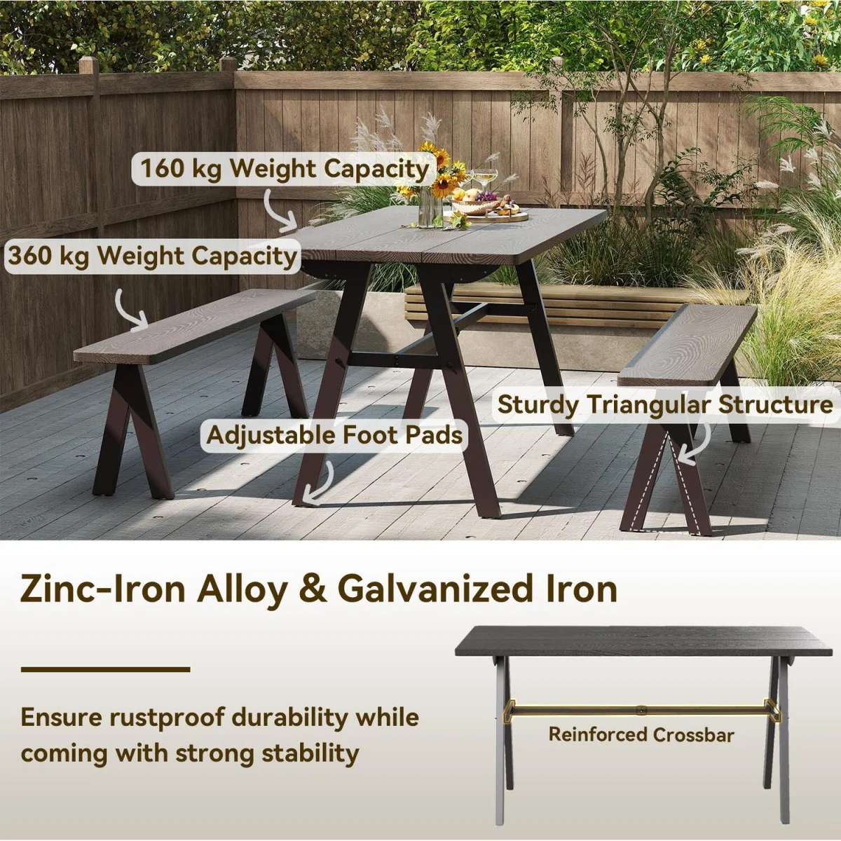 Costway Rectangle Rustproof Patio Furniture Table - Brown – image 8