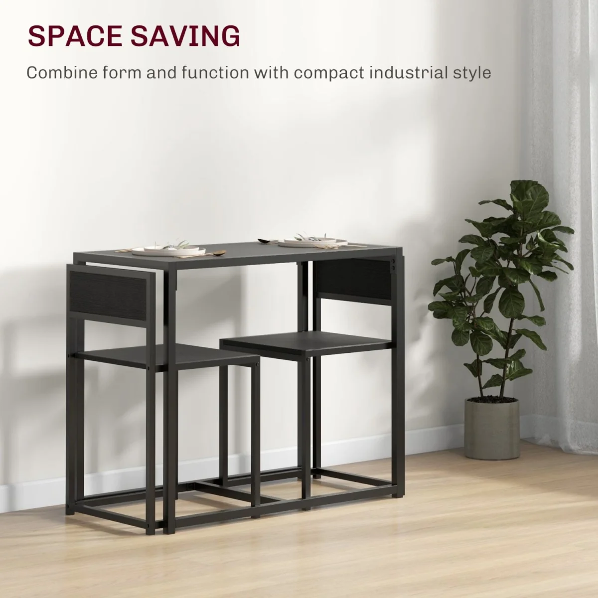 Gafetti Compact 3-Piece Metal and Wood Dining Set - Black – image 2