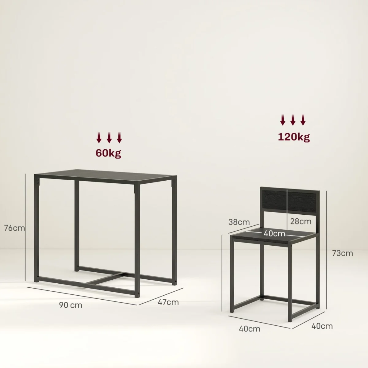 Gafetti Compact 3-Piece Metal and Wood Dining Set - Black – image 5