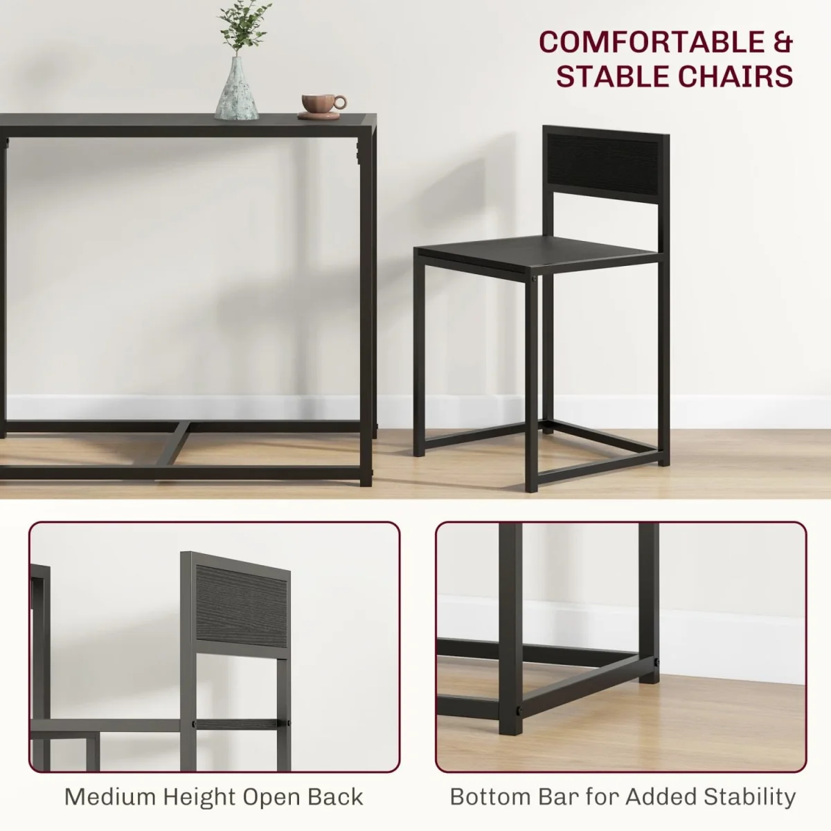 Gafetti Compact 3-Piece Metal and Wood Dining Set - Black – image 7