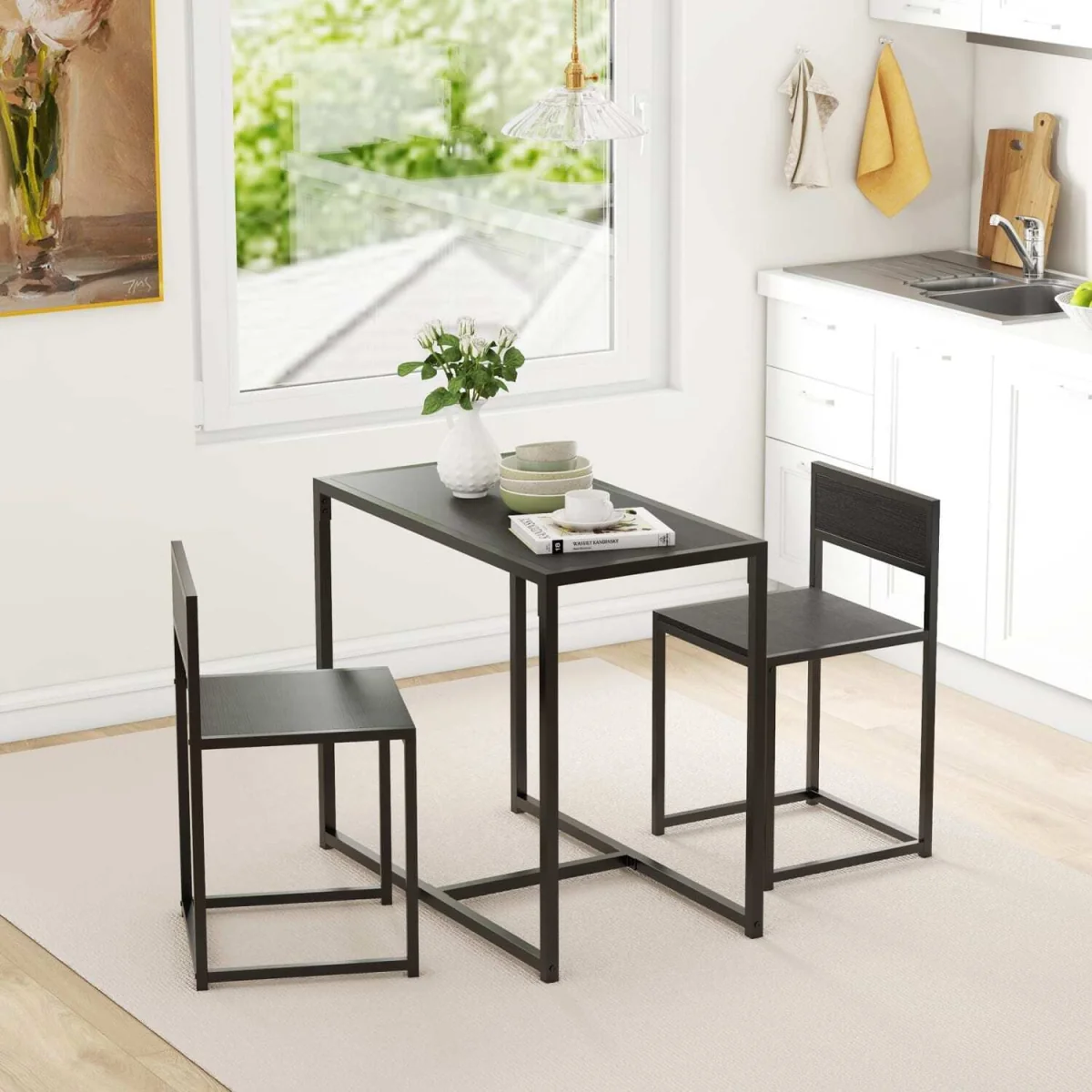 Gafetti Compact 3-Piece Metal and Wood Dining Set - Black – image 9