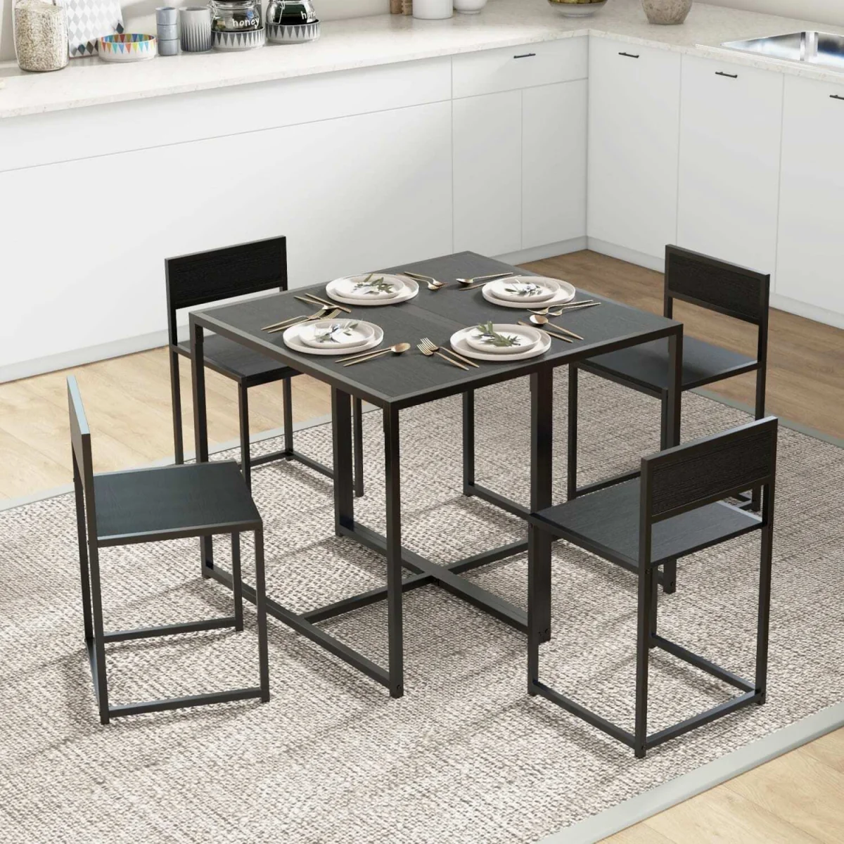Gafetti Compact 3-Piece Metal and Wood Dining Set - Black – image 10