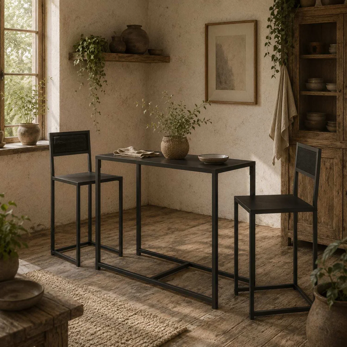 Gafetti Compact 3-Piece Metal and Wood Dining Set - Black – image 1