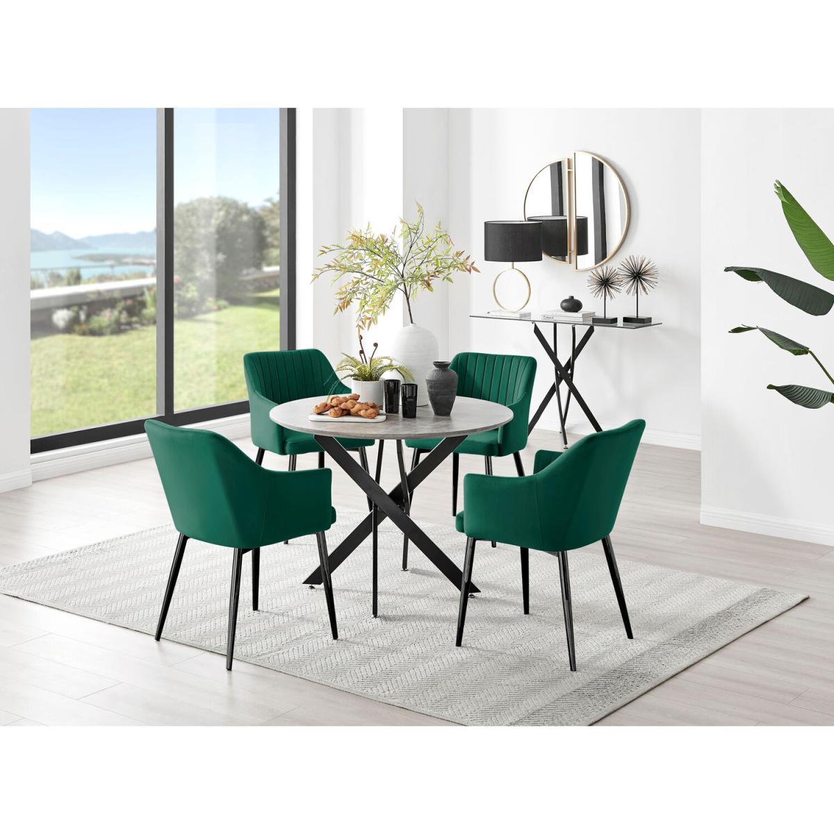 Novara Grey Concrete Black Leg Dining Table  4 Calla Black Leg Chairs - Green – image 14