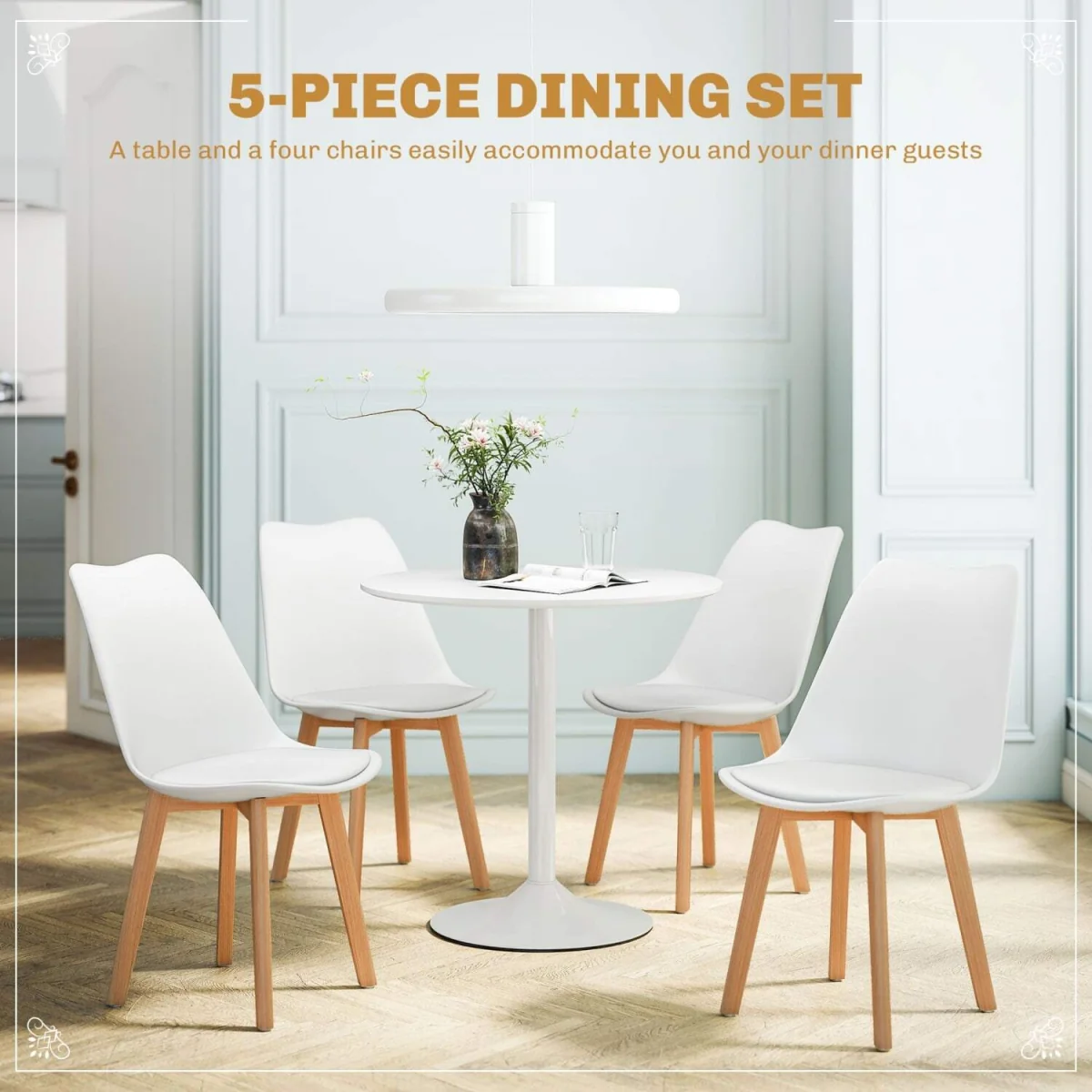Vala 5-Piece White Modern Dining Table and Chair Set – image 6
