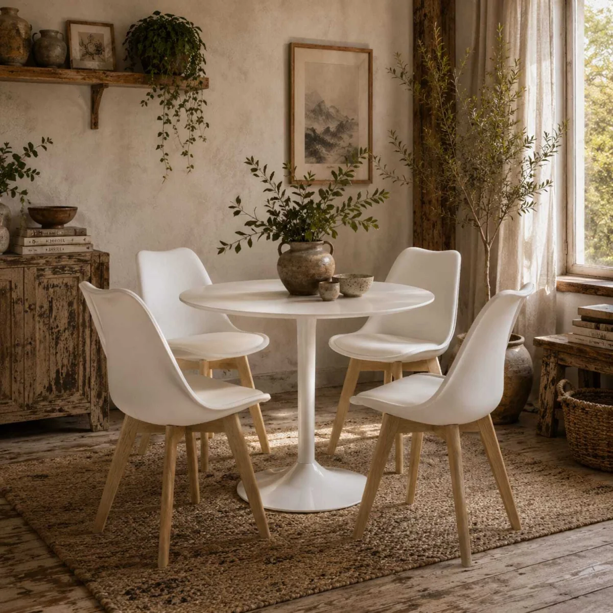 Vala 5-Piece White Modern Dining Table and Chair Set – image 1