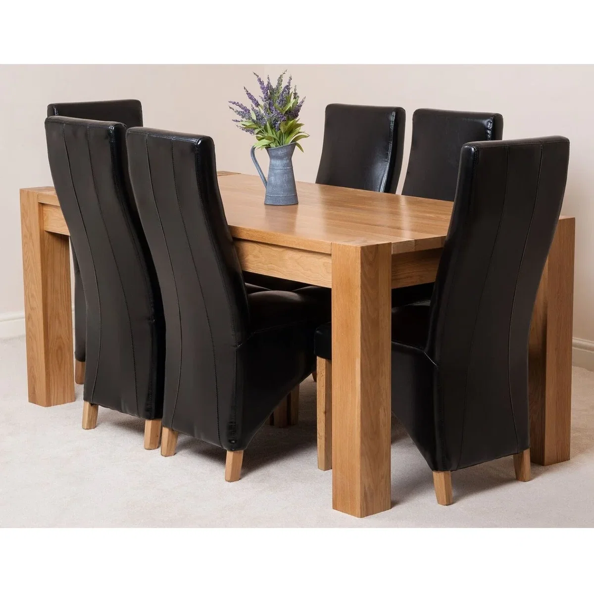 Kuba 180 x 90 cm Chunky Oak Dining Table and 6 Lola Leather Chairs - Red – image 11