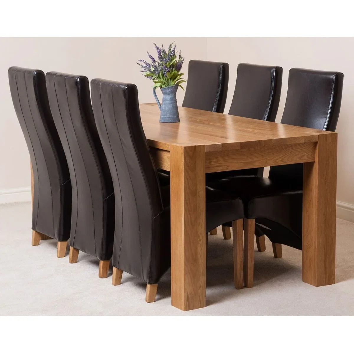 Kuba 180 x 90 cm Chunky Oak Dining Table and 6 Lola Leather Chairs - Red – image 16