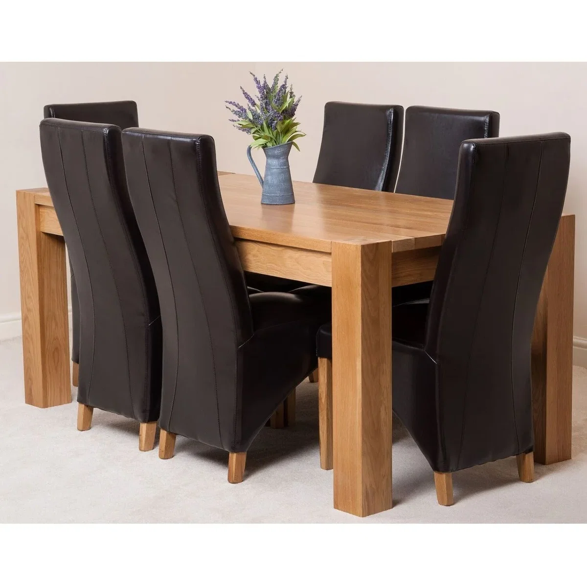 Kuba 180 x 90 cm Chunky Oak Dining Table and 6 Lola Leather Chairs - Red – image 17