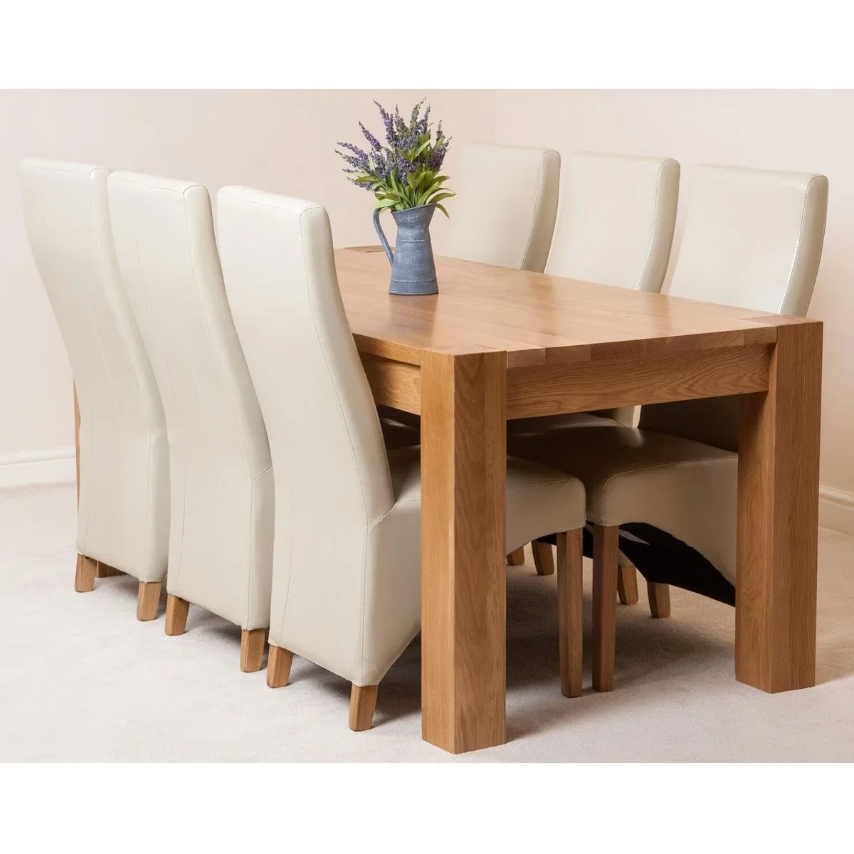 Kuba 180 x 90 cm Chunky Oak Dining Table and 6 Lola Leather Chairs - Red – image 28