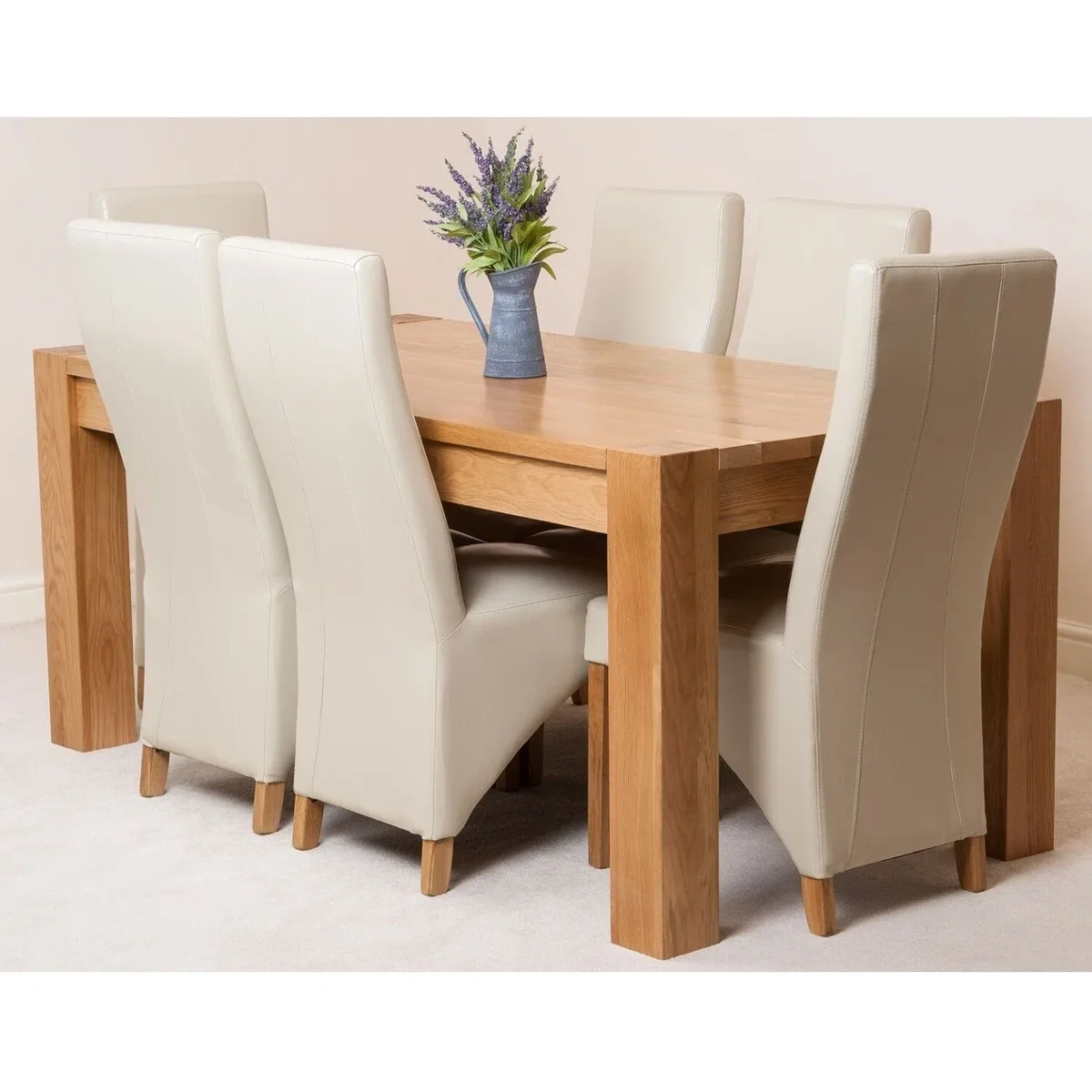Kuba 180 x 90 cm Chunky Oak Dining Table and 6 Lola Leather Chairs - Red – image 29
