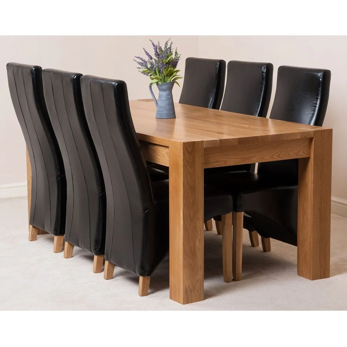 Kuba 180 x 90 cm Chunky Oak Dining Table and 6 Lola Leather Chairs - Red – image 10