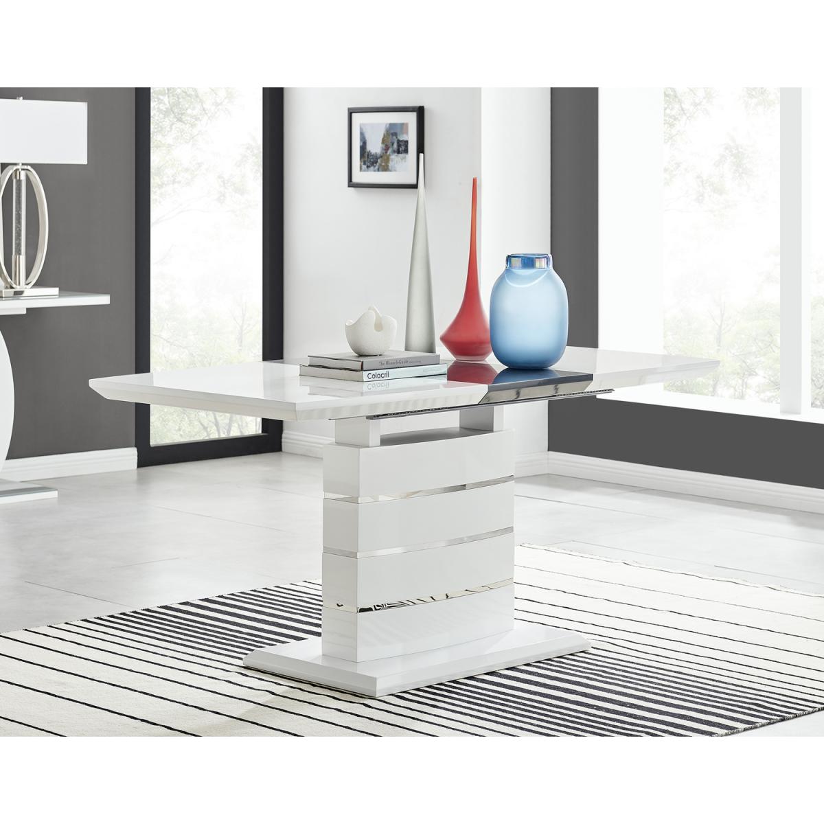 Renato 120cm High Gloss Extending Dining Table and 6 Pesaro Silver Leg Chairs - Blue – image 2