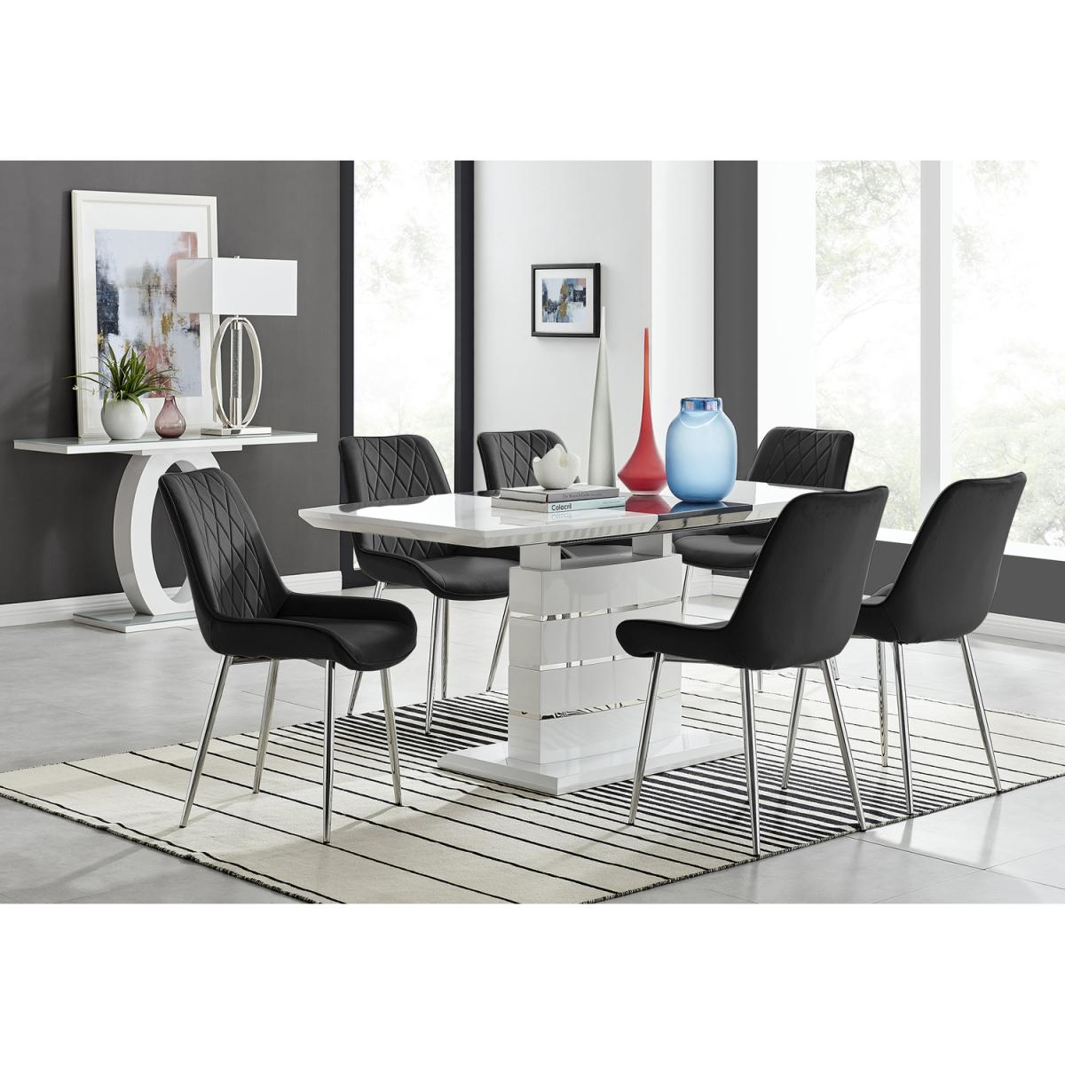 Renato 120cm High Gloss Extending Dining Table and 6 Pesaro Silver Leg Chairs - Blue – image 11