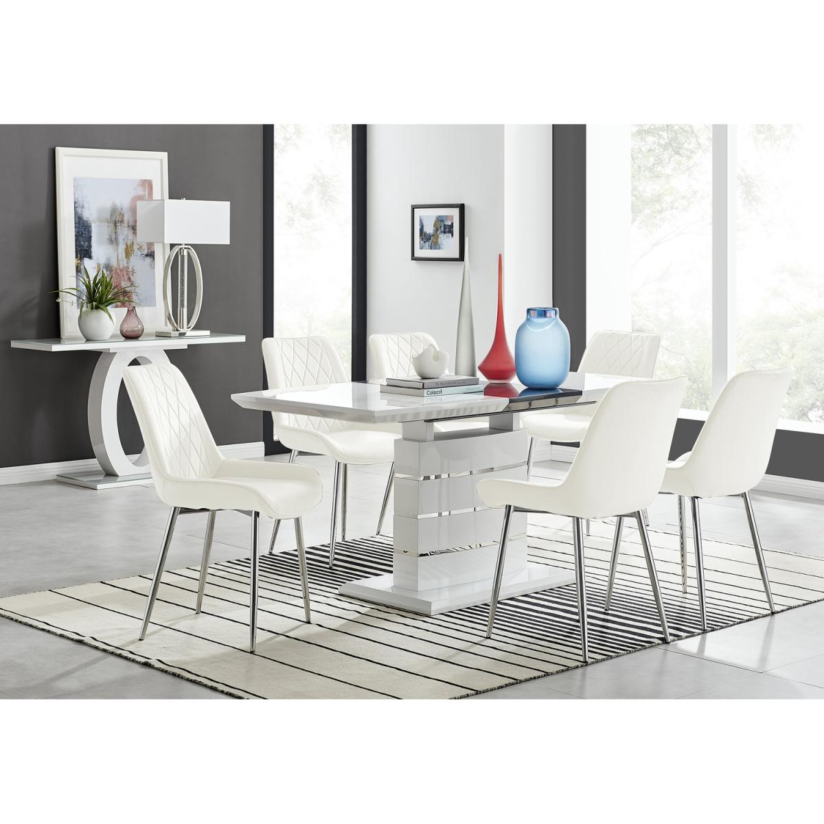 Renato 120cm High Gloss Extending Dining Table and 6 Pesaro Silver Leg Chairs - Blue – image 21