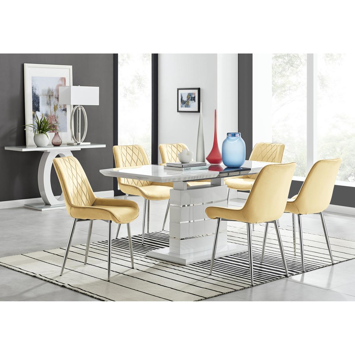 Renato 120cm High Gloss Extending Dining Table and 6 Pesaro Silver Leg Chairs - Blue – image 28