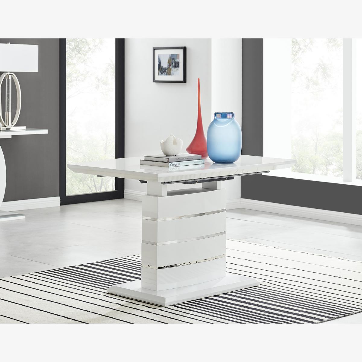 Renato 120cm High Gloss Extending Dining Table and 6 Pesaro Silver Leg Chairs - Blue – image 1
