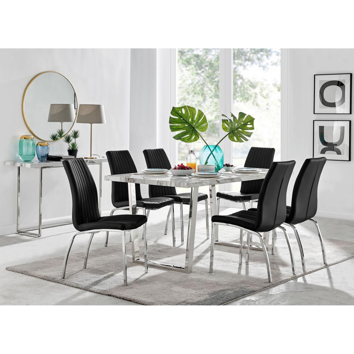 Kylo White Marble Effect Dining Table and 6 Isco Chairs - White – image 11