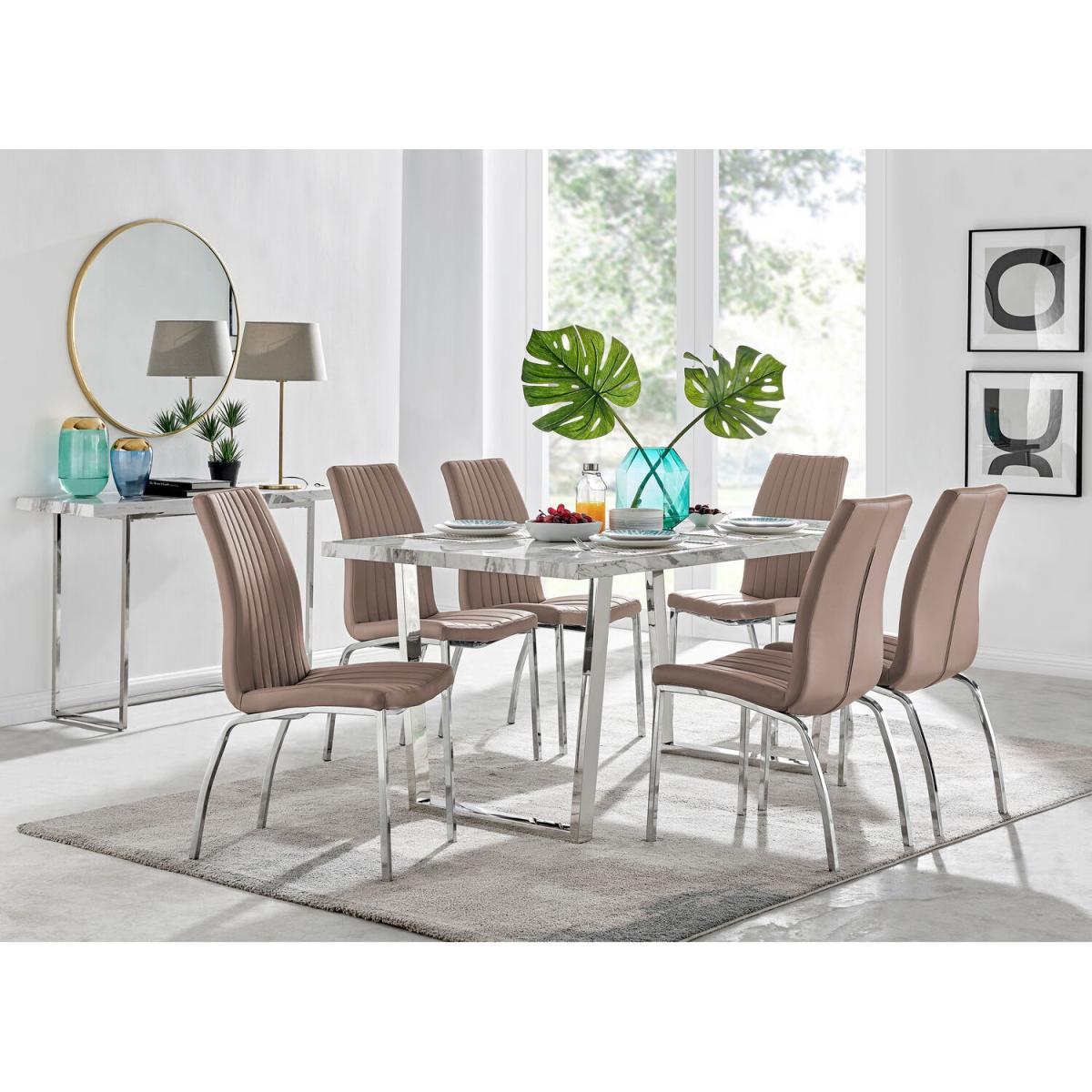 Kylo White Marble Effect Dining Table and 6 Isco Chairs - White – image 19