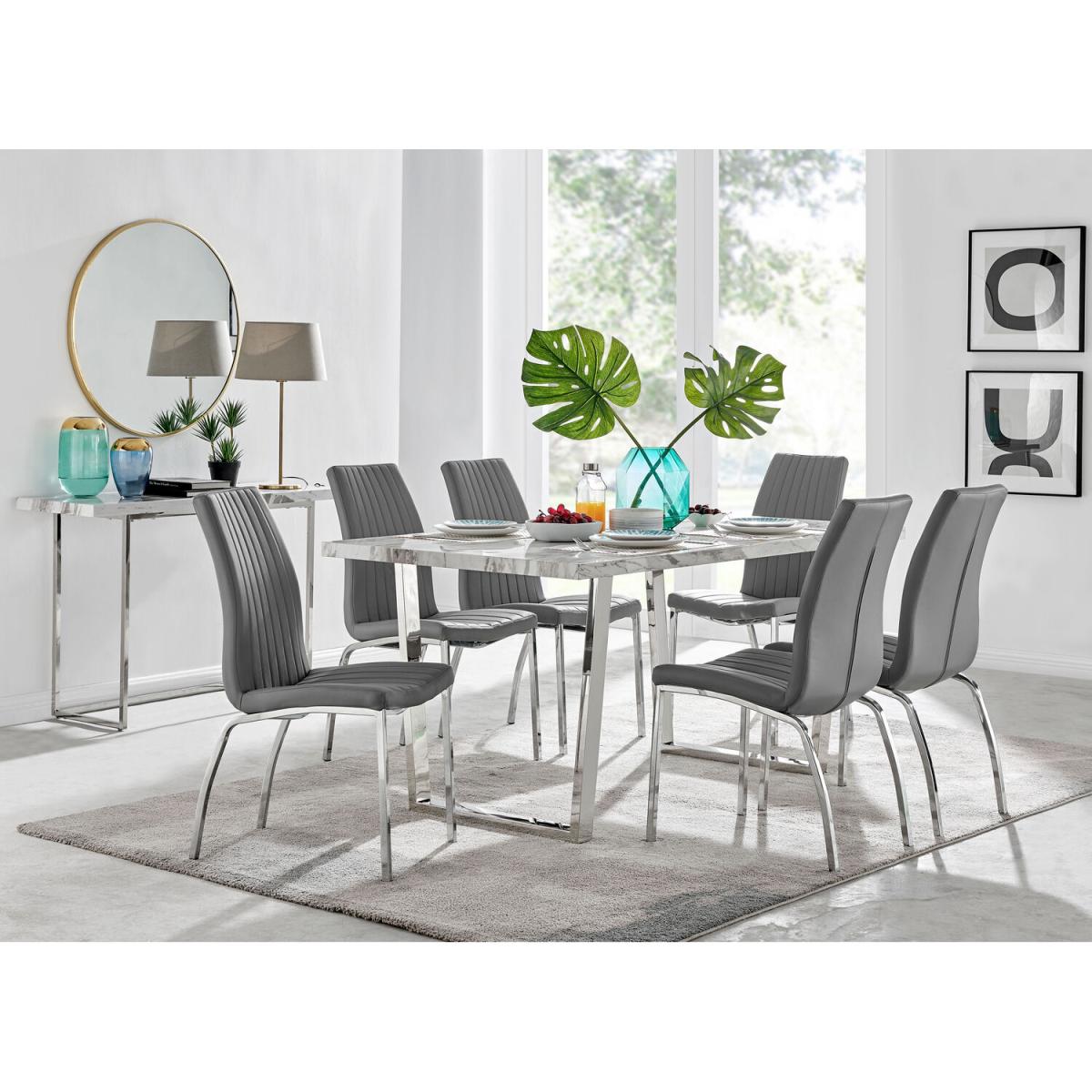 Kylo White Marble Effect Dining Table and 6 Isco Chairs - White – image 25