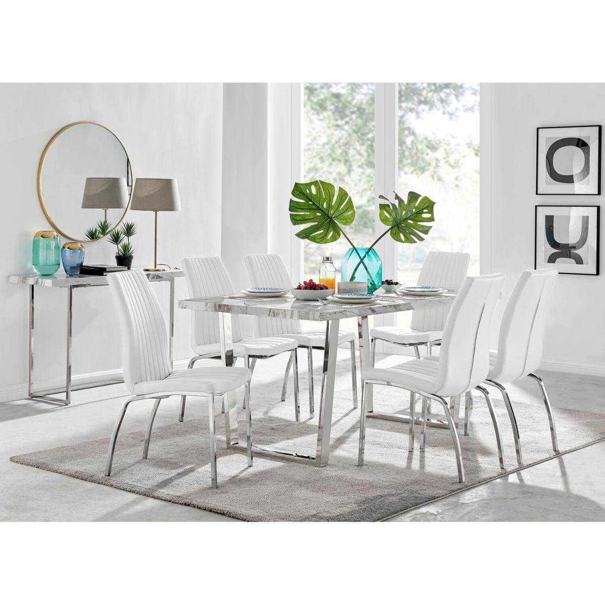 Kylo White Marble Effect Dining Table and 6 Isco Chairs - White – image 33