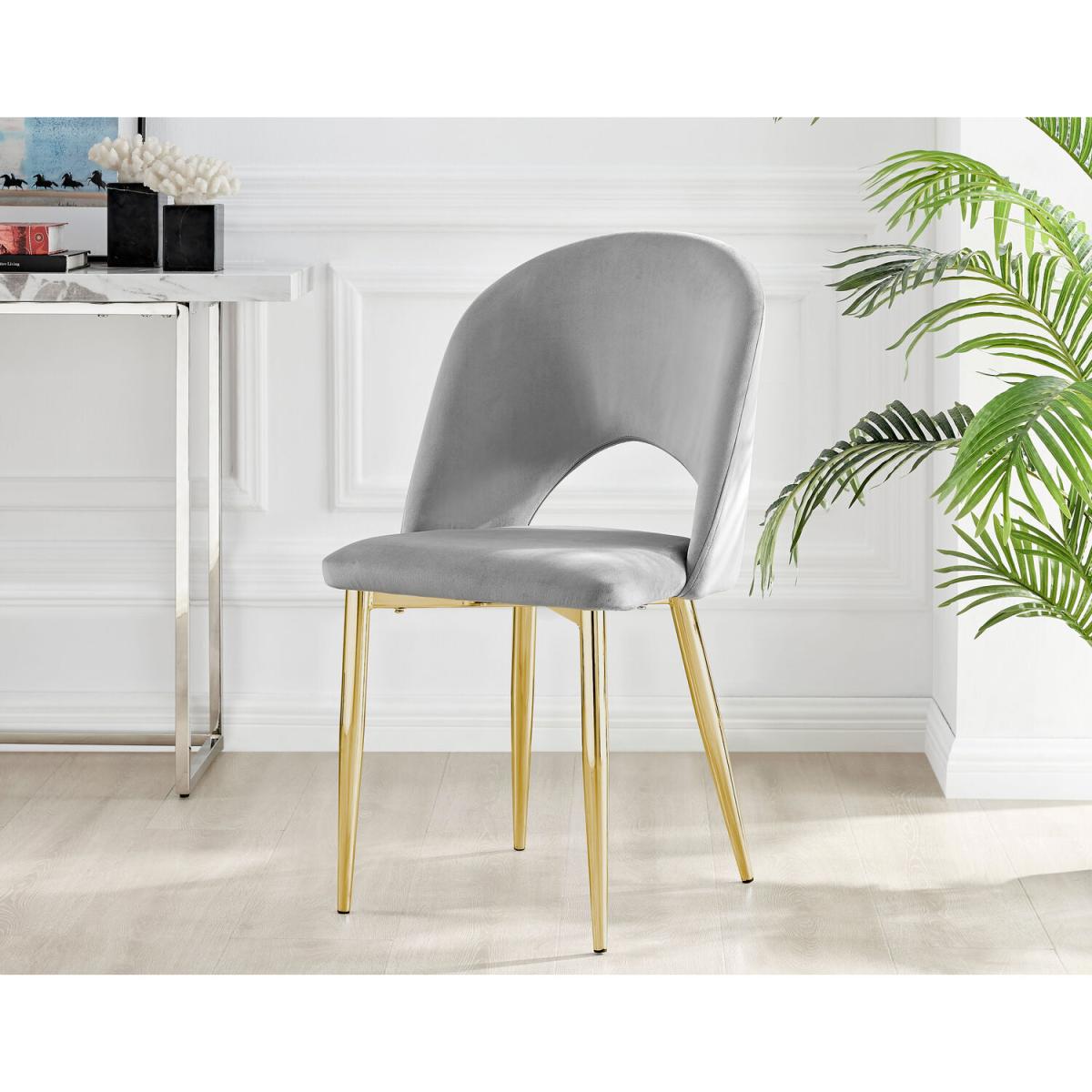 Adley White High Gloss Storage Dining Table and 4 Arlon Gold Leg Chairs - Grey – image 2