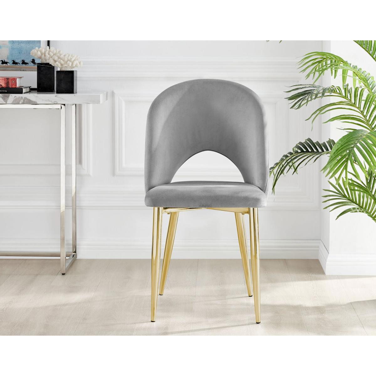 Adley White High Gloss Storage Dining Table and 4 Arlon Gold Leg Chairs - Grey – image 3