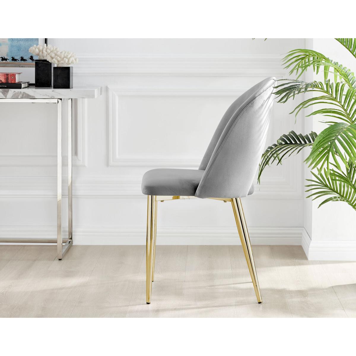 Adley White High Gloss Storage Dining Table and 4 Arlon Gold Leg Chairs - Grey – image 7