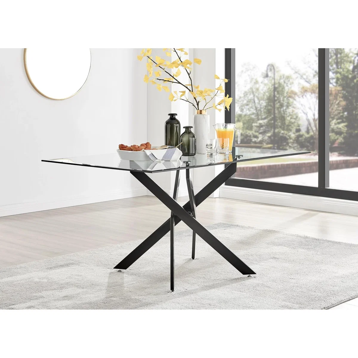 Leonardo Black Leg Glass Dining Table 6 Pesaro Black Leg Chairs - Blue – image 2