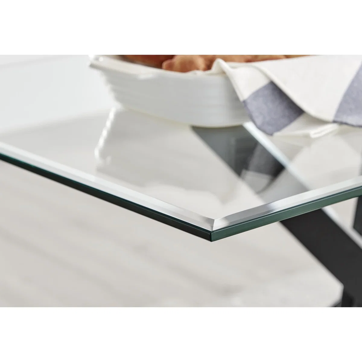 Leonardo Black Leg Glass Dining Table 6 Pesaro Black Leg Chairs - Blue – image 3